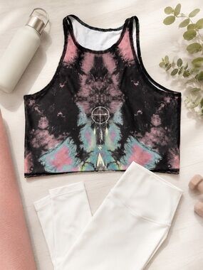 Teeki Tie Dye Dreamcatcher Graphic Pilates Yoga Crop Top XS/S